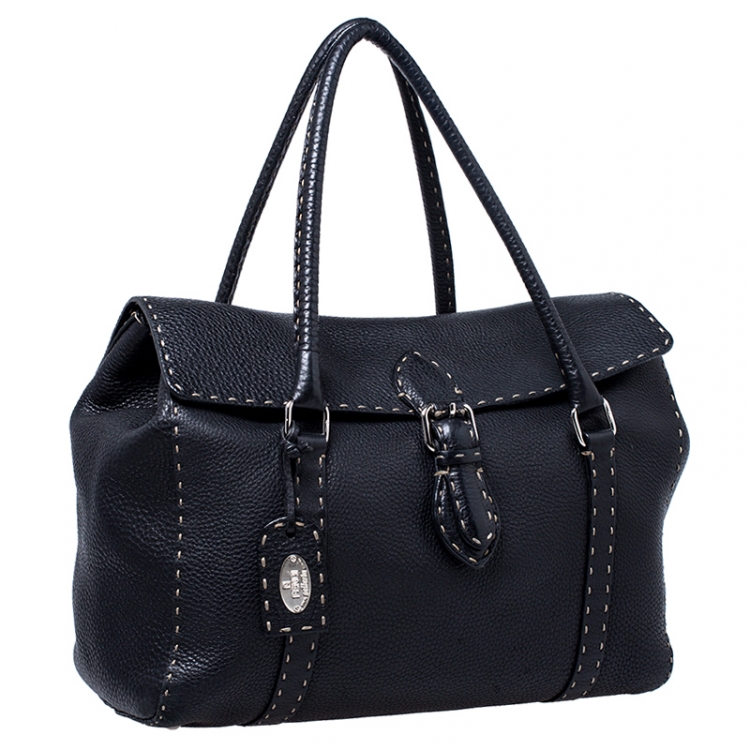 Pre Owned Fendi Black Selleria Leather Large Linda Satchel 