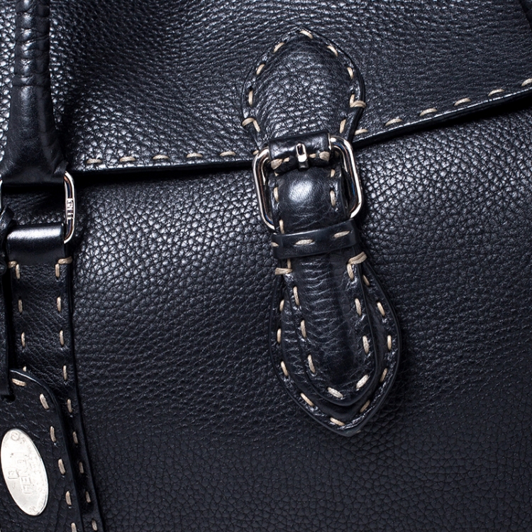 Pre Owned Fendi Black Selleria Leather Large Linda Satchel 