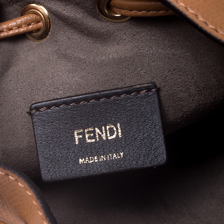 Pre Owned Fendi Brown Leather Mini Mon Tresor Drawstring Bucket Bag