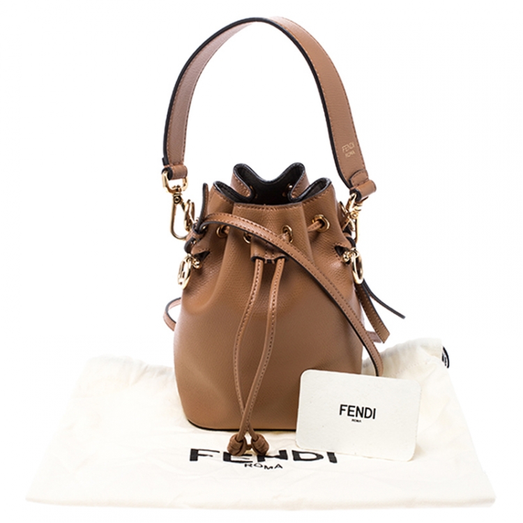 Pre Owned Fendi Brown Leather Mini Mon Tresor Drawstring Bucket Bag