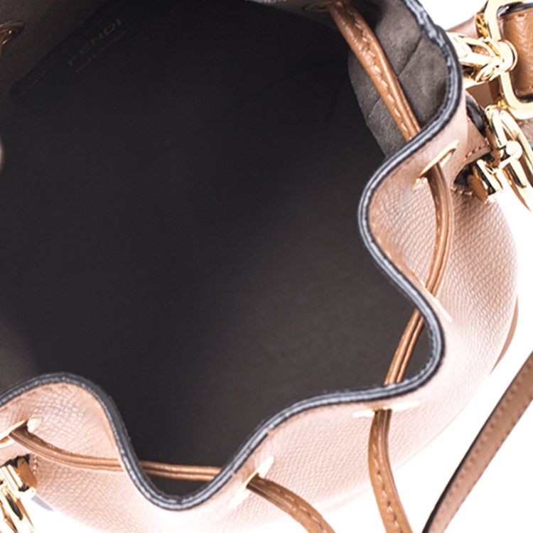 Pre Owned Fendi Brown Leather Mini Mon Tresor Drawstring Bucket Bag