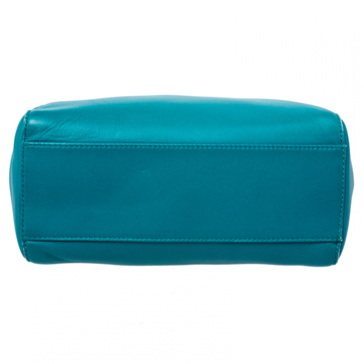 Pre Owned Fendi Turquoise Leather Mini Peekaboo Top Handle Bag