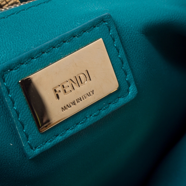 Pre Owned Fendi Turquoise Leather Mini Peekaboo Top Handle Bag