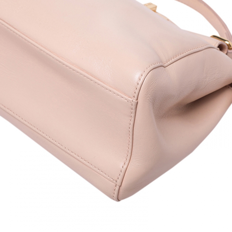 Pre Owned Fendi Peach Leather Mini Peekaboo Top Handle Bag