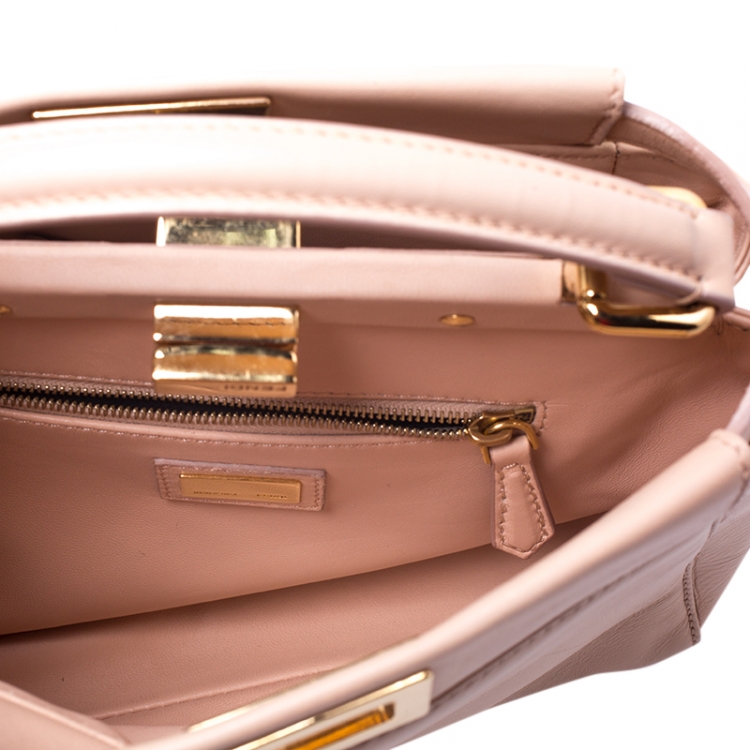 Pre Owned Fendi Peach Leather Mini Peekaboo Top Handle Bag