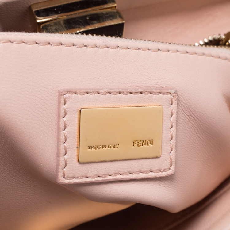 Pre Owned Fendi Peach Leather Mini Peekaboo Top Handle Bag