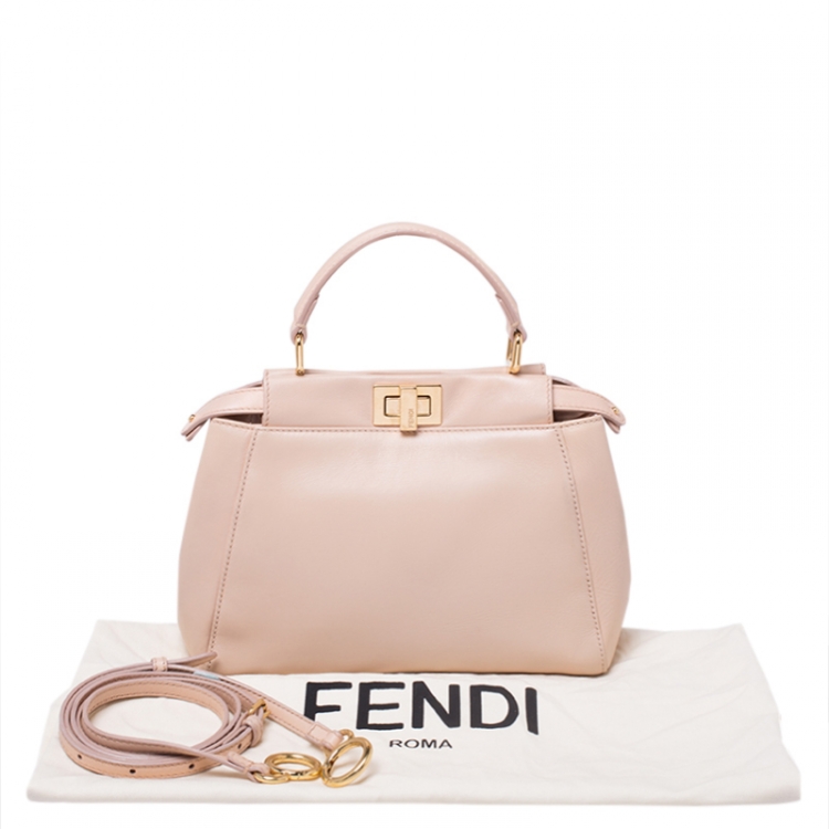Pre Owned Fendi Peach Leather Mini Peekaboo Top Handle Bag