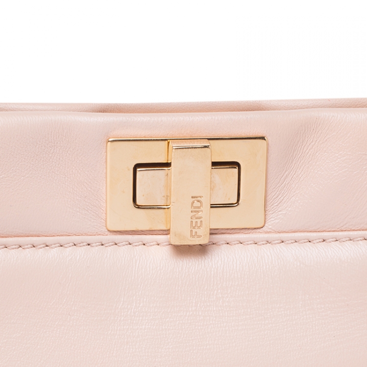 Pre Owned Fendi Peach Leather Mini Peekaboo Top Handle Bag