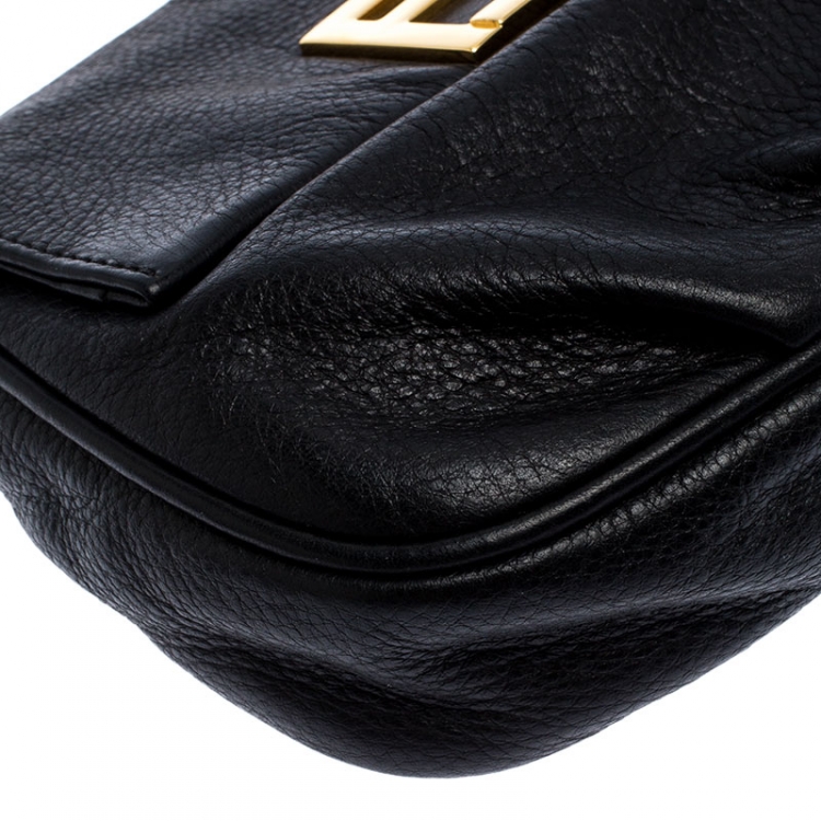 Pre Owned Fendi Black Leather Fendista Chain Shoulder Bag