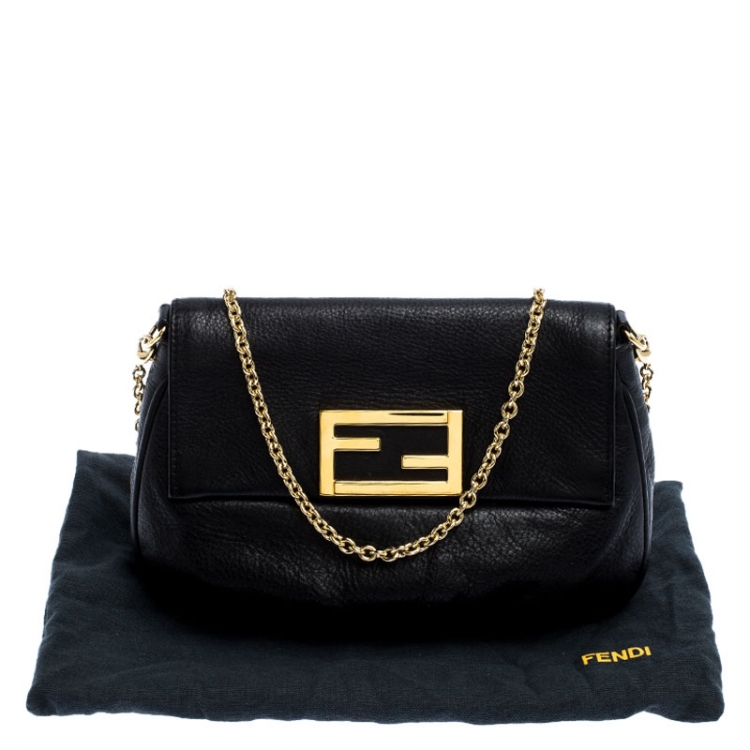 Pre Owned Fendi Black Leather Fendista Chain Shoulder Bag