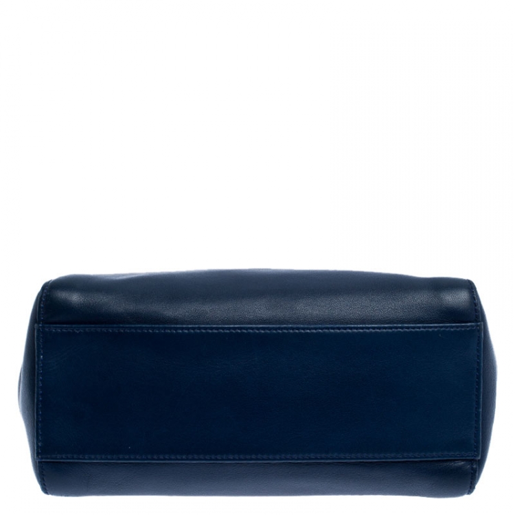 Pre Owned Fendi Blue Leather Mini Peekaboo Top Handle Bag