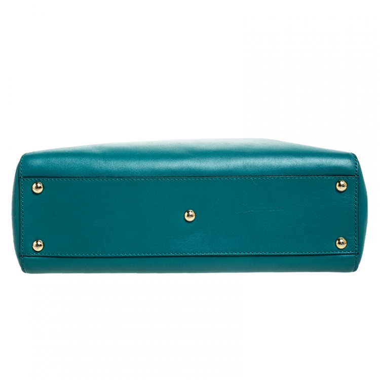 Pre Owned Fendi Teal Leather Medium Peekaboo Top Handle Bag
