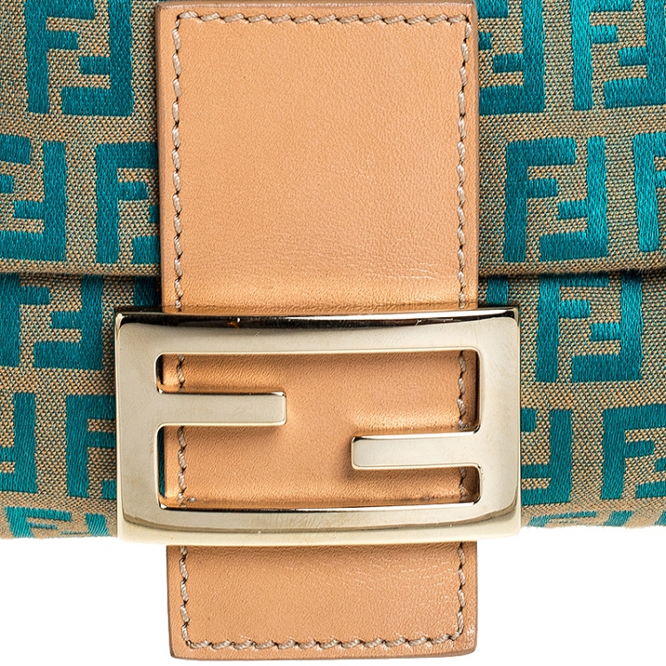 Pre Owned Fendi Blue/Beige Zucchino Canvas Mama Baguette Shoulder Bag