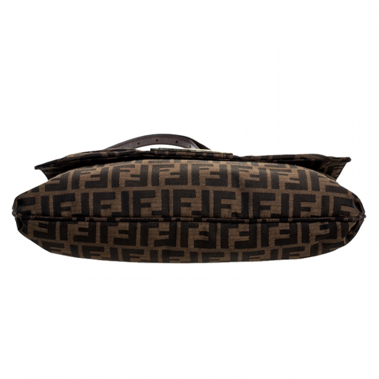 Pre Owned Fendi Tobacco Zucca Canvas Mia Flap Bag
