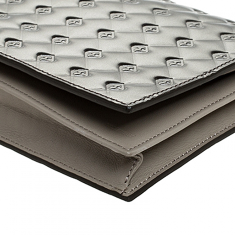 Pre Owned Fendi Metallic Grey Patent Leather Fendilicious Wallet on Chain