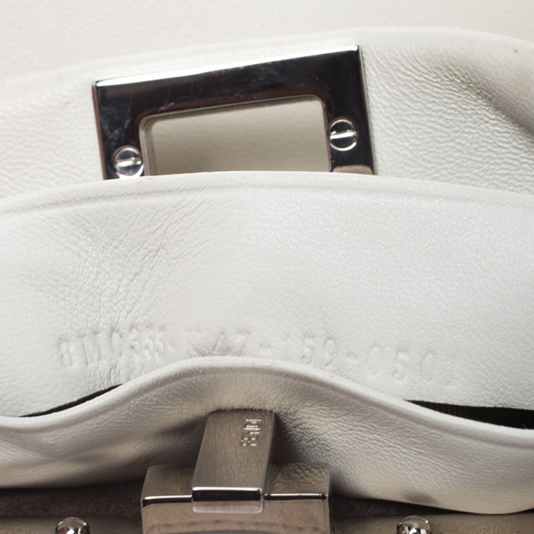 Pre Owned Fendi White Leather Micro Peekaboo Top Handle Bag