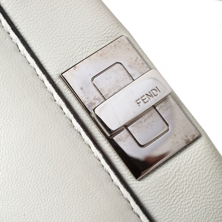 Pre Owned Fendi White Leather Micro Peekaboo Top Handle Bag