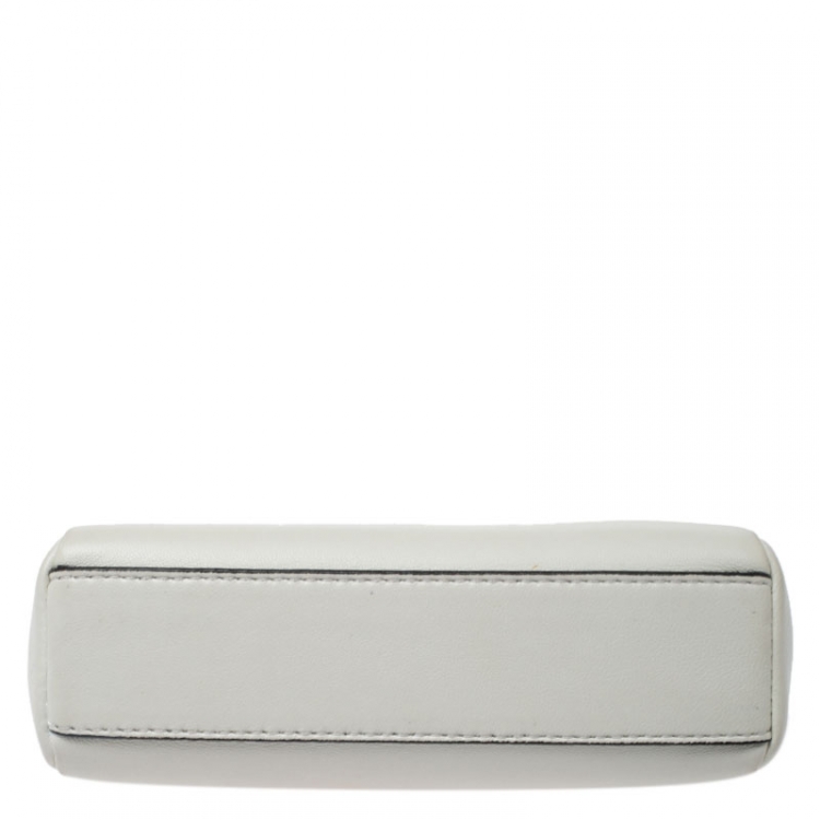 Pre Owned Fendi White Leather Micro Peekaboo Top Handle Bag