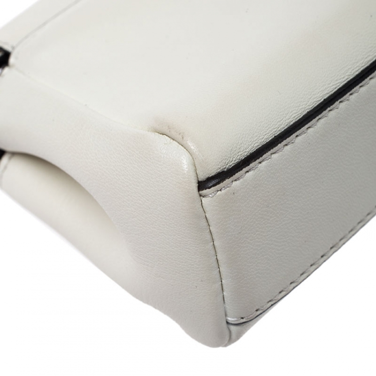 Pre Owned Fendi White Leather Micro Peekaboo Top Handle Bag