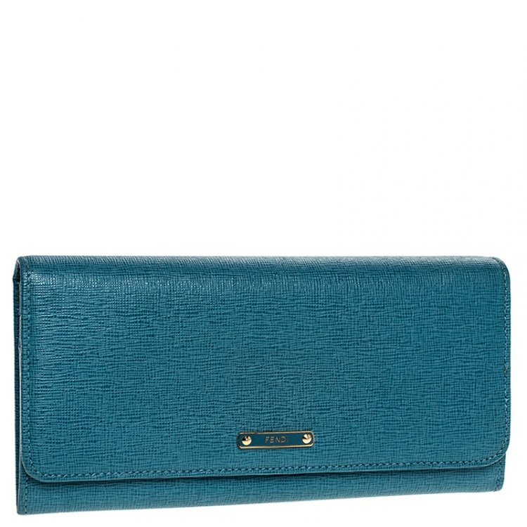 Pre Owned Fendi Blue Elite Leather Classic Flap Wallet