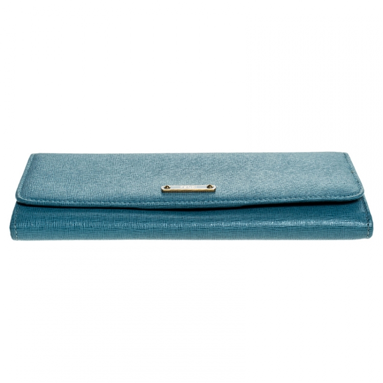 Pre Owned Fendi Blue Elite Leather Classic Flap Wallet