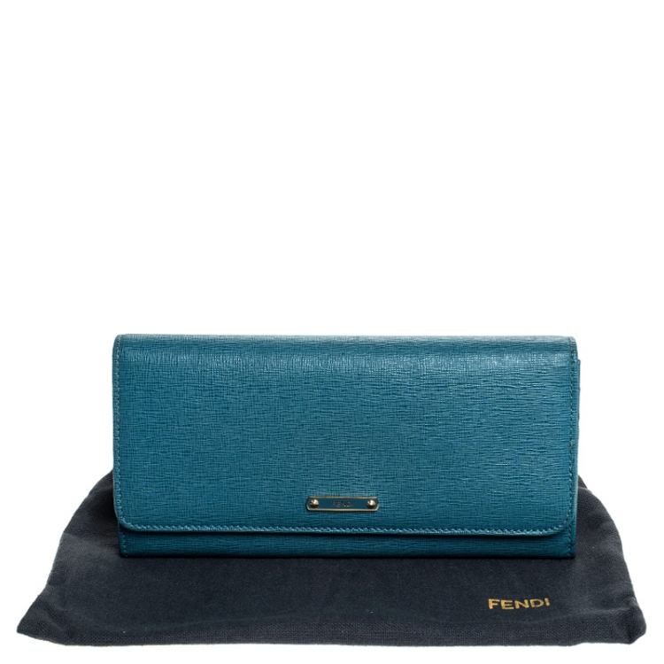 Pre Owned Fendi Blue Elite Leather Classic Flap Wallet