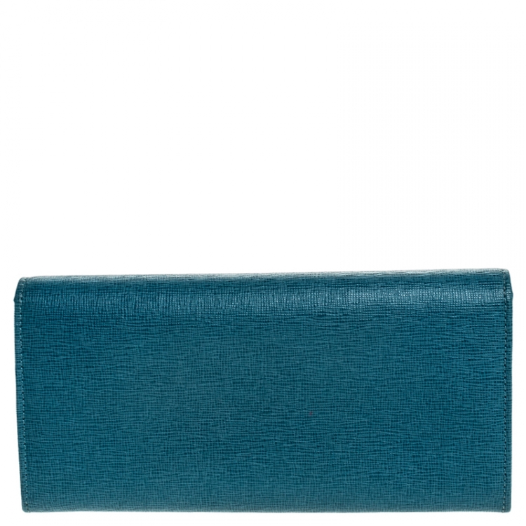 Pre Owned Fendi Blue Elite Leather Classic Flap Wallet