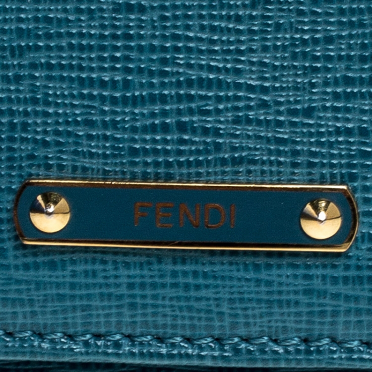 Pre Owned Fendi Blue Elite Leather Classic Flap Wallet