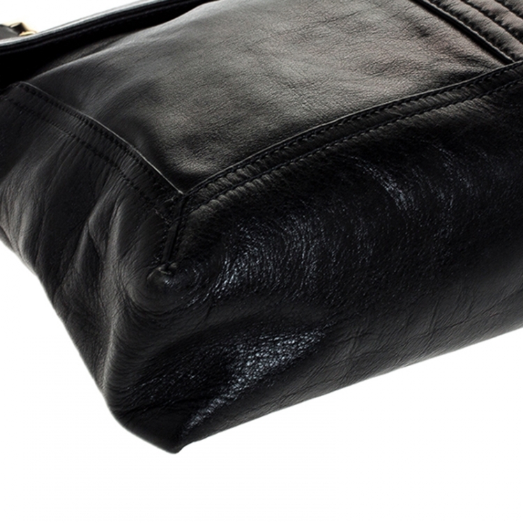 Pre Owned Fendi Black Metallic Leather Maxi Baguette Shoulder Bag