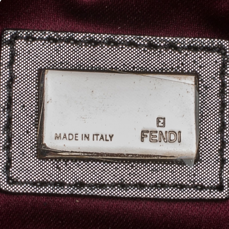 Pre Owned Fendi Metallic Grey Leather Cutout Handle Clutch