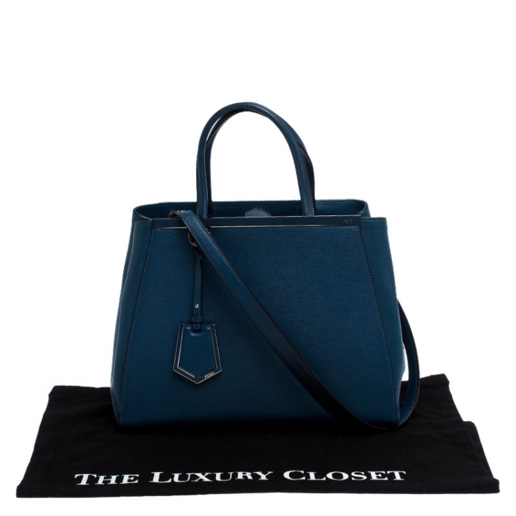 Pre Owned Fendi Blue Vitello Leather Medium 2Jours Elite Tote