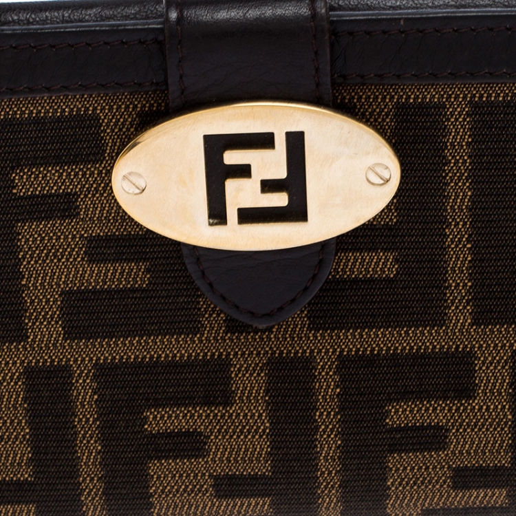 Pre Owned Fendi Tobacco Zucca Continental Wallet