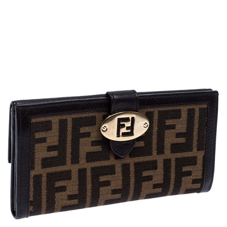 Pre Owned Fendi Tobacco Zucca Continental Wallet