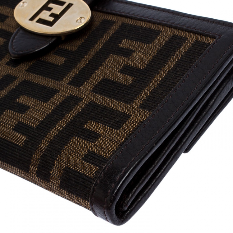Pre Owned Fendi Tobacco Zucca Continental Wallet