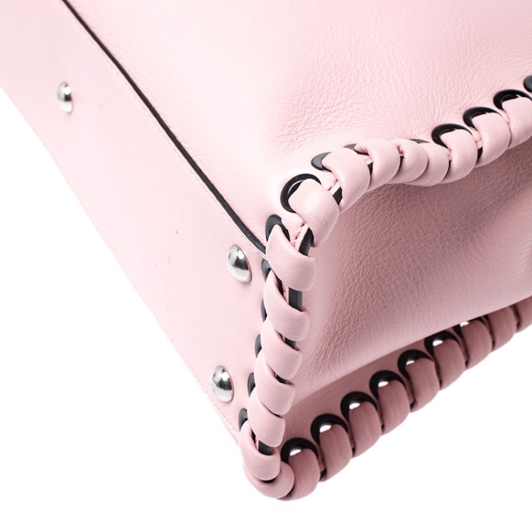 Pre Owned Fendi Pink Leather Medium Whipstitched Peekaboo Top Handle Bag