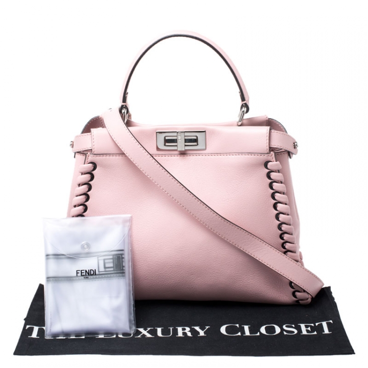 Pre Owned Fendi Pink Leather Medium Whipstitched Peekaboo Top Handle Bag