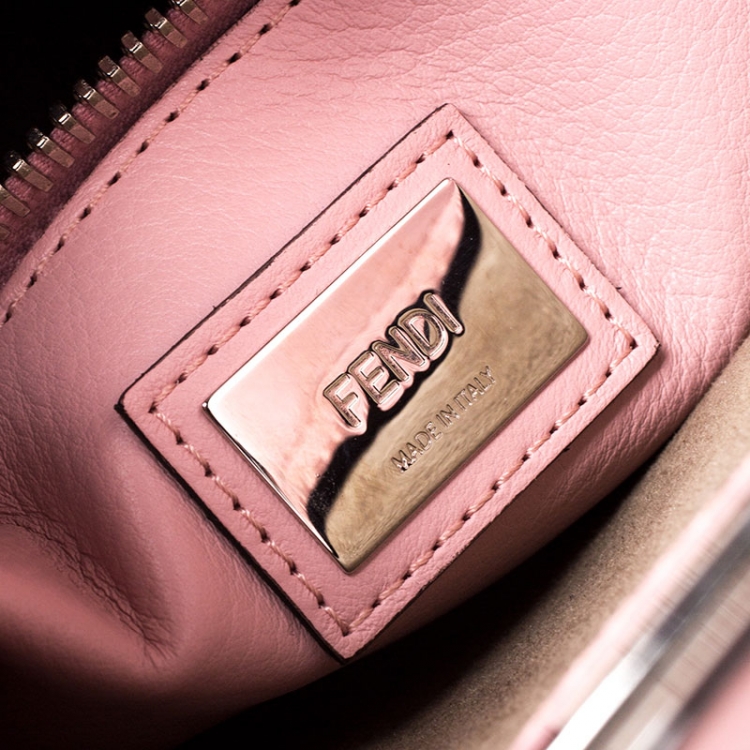 Pre Owned Fendi Pink Leather Medium Whipstitched Peekaboo Top Handle Bag