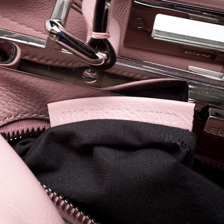 Pre Owned Fendi Pink Leather Medium Whipstitched Peekaboo Top Handle Bag