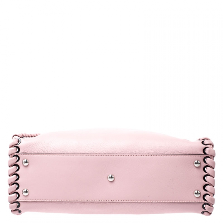 Pre Owned Fendi Pink Leather Medium Whipstitched Peekaboo Top Handle Bag