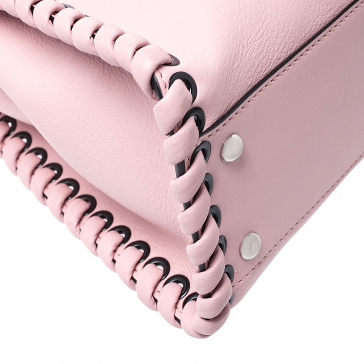 Pre Owned Fendi Pink Leather Medium Whipstitched Peekaboo Top Handle Bag