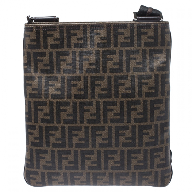 Pre Owned Fendi Tobacco Zucca Coated Canvas Spalmati Messenger Bag