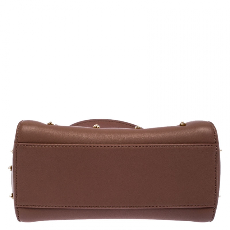 Pre Owned Fendi English Rose Leather Star Crystals Embellished XS Iconic Peekaboo Top Handle Bag