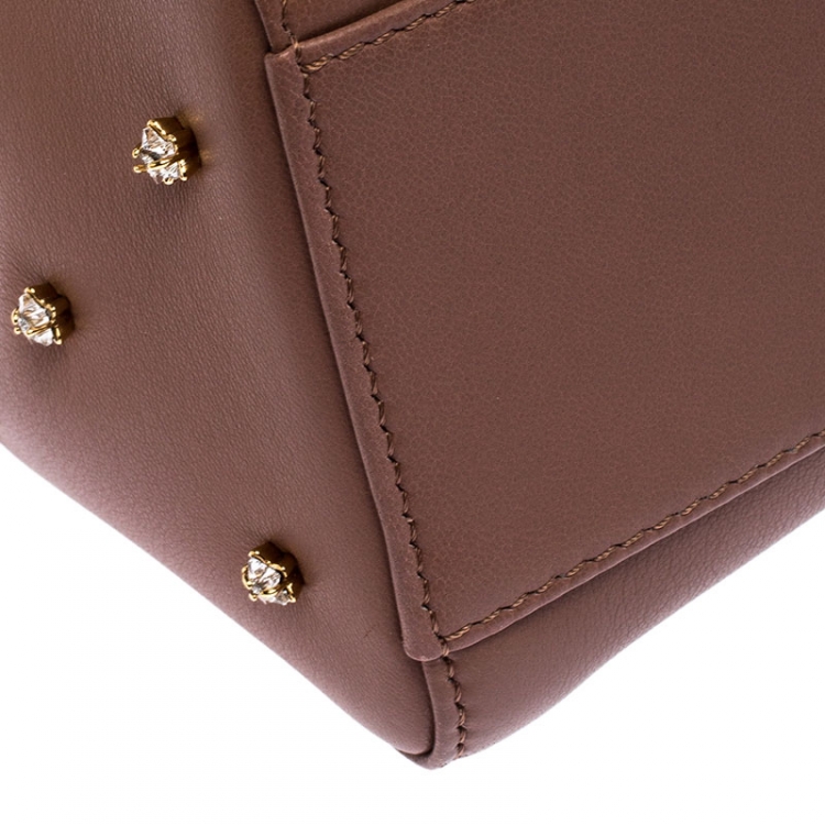 Pre Owned Fendi English Rose Leather Star Crystals Embellished XS Iconic Peekaboo Top Handle Bag