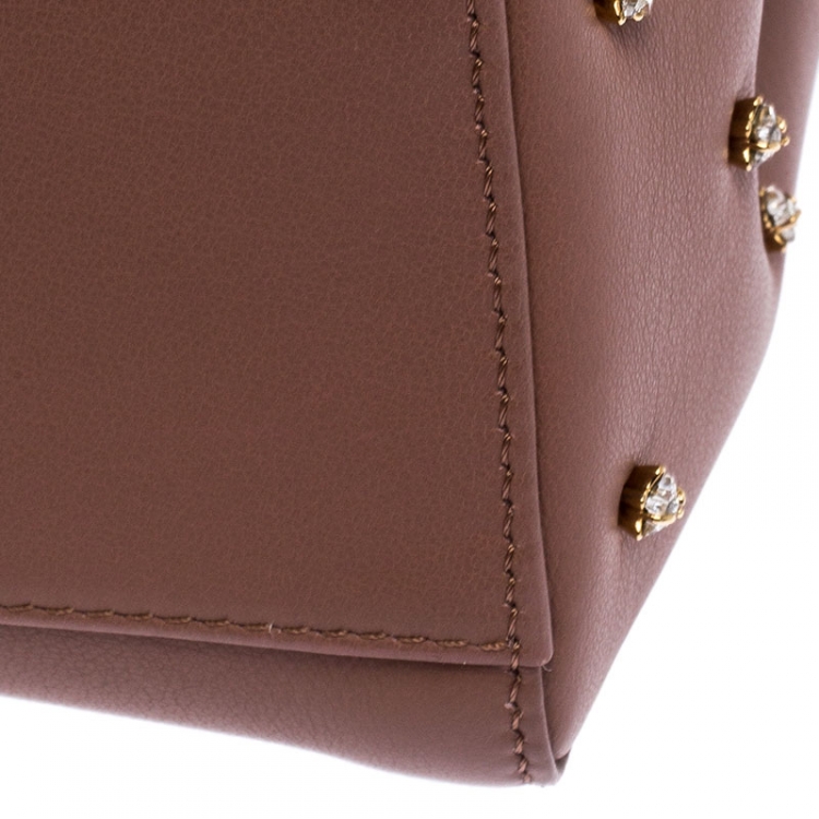 Pre Owned Fendi English Rose Leather Star Crystals Embellished XS Iconic Peekaboo Top Handle Bag