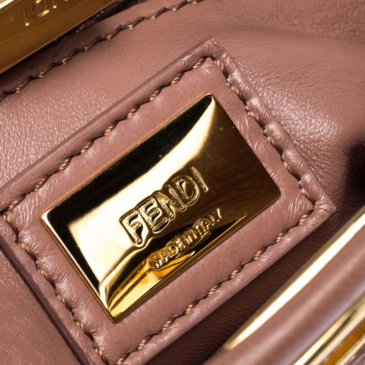 Pre Owned Fendi English Rose Leather Star Crystals Embellished XS Iconic Peekaboo Top Handle Bag