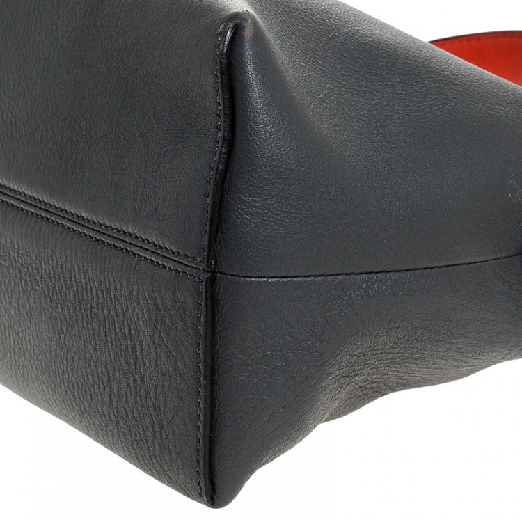 Pre Owned Fendi Grey/Orange Leather By The Way Boston Bag 