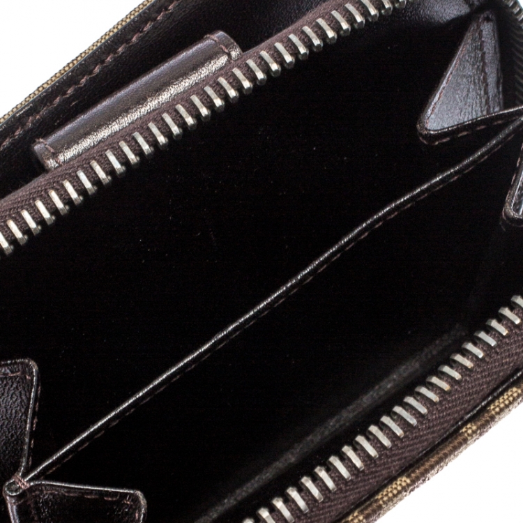 Pre Owned  Fendi Brown/Beige Zucchino Canvas Zip Around Compact Wallet 
