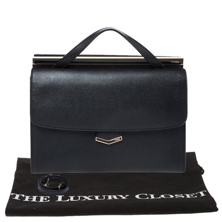 Pre Owned Fendi Black Textured Leather Small Demi Jour Top Handle Bag