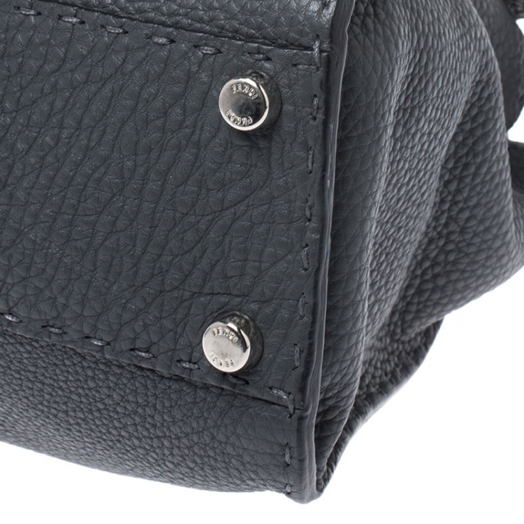 Pre Owned Fendi Grey Selleria Leather Medium Peekaboo Top Handle Bag