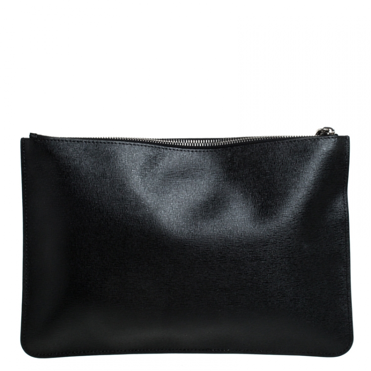 Pre Owned Fendi Black Saffiano Leather Karlito Clutch